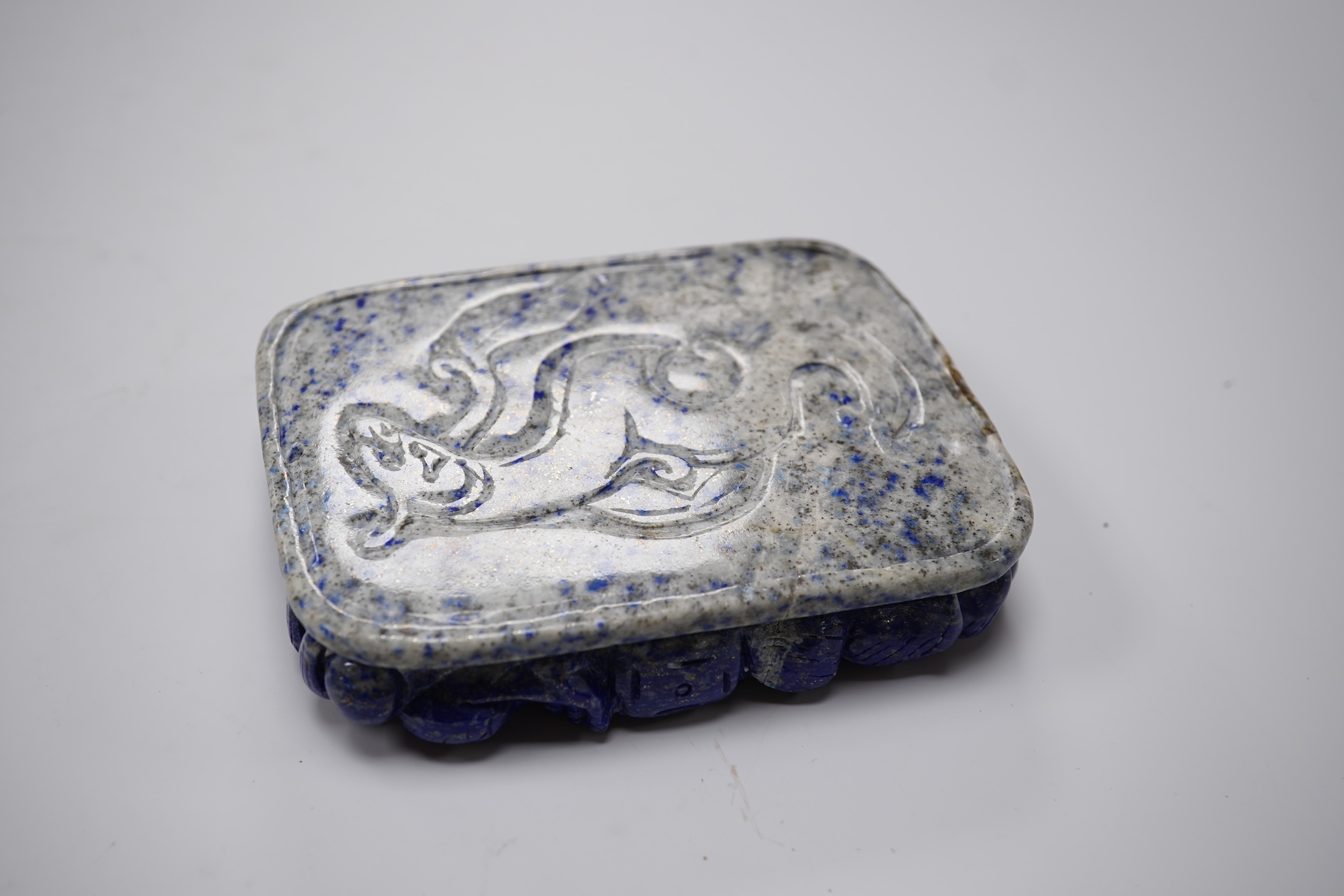 A Chinese lapis lazuli 'dragon' carving, 12cm wide